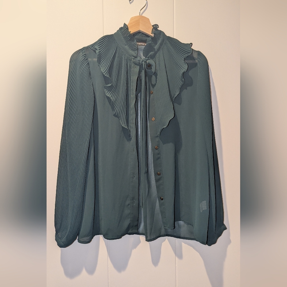 Zara Forest Green Ruffled Blouse